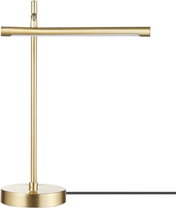 Globe Electric 52889 West 15" LED Integrated Desk Lamp, Matte Brass, 200 Lumens, Dimmer Rotary Switch - LeafyLoom