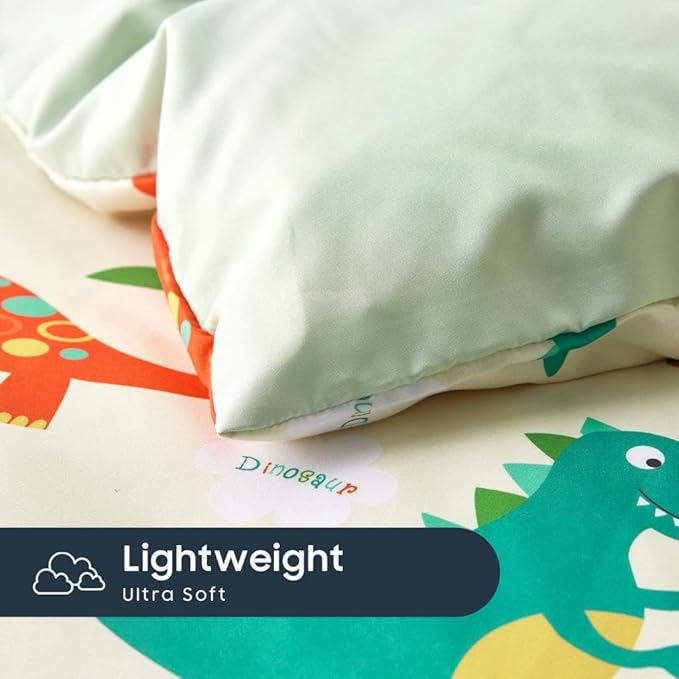 Wake In Cloud - Dinosaur Bedding Set for Boys, Cute Colorful Dinosaur Comforter Set with Sheets, 5 Pieces Kids Bed in a Bag, Cream Green, Twin Size - LeafyLoom