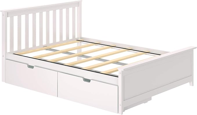 Max & Lily Full Bed, Bed Frame with Headboard For Kids with Storage Drawers, Slatted, White - LeafyLoom