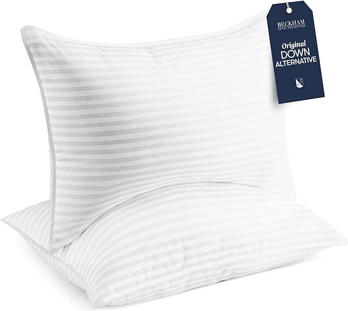 Beckham Hotel Collection Bed Pillows Standard / Queen Size Set of 2 - Down Alternative Bedding Gel Cooling Pillow for Back, Stomach or Side Sleepers - LeafyLoom