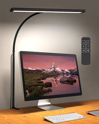 Desk Lamp with Remote, [Dimmable & Adjustable] 160 LED Desk Lamp Home Office, Flexible Gooseneck USB Reading Lamp with Clamp, Eye-Caring Clip on Desk Light with 1H Timer Working for Video Conference - LeafyLoom