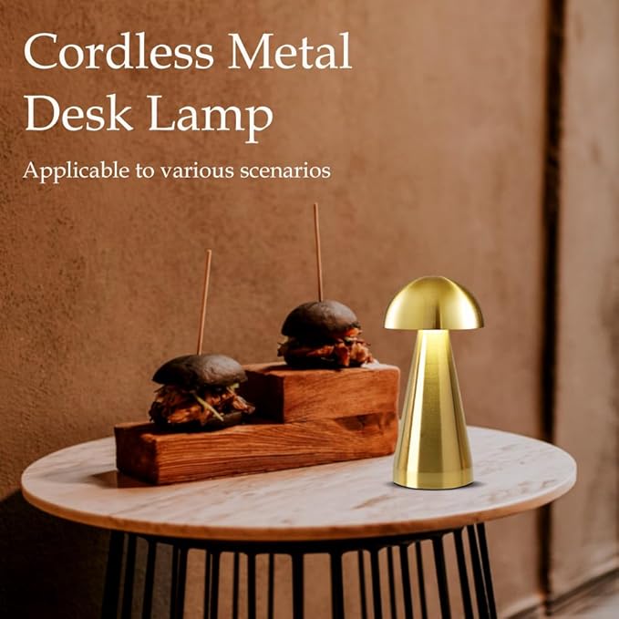 Cordless Metal Desk Lamp, Touch Sensor Control LED Table Lamp,3 Color Stepless Dimmable Battery Powered Lamp (Gold) - LeafyLoom