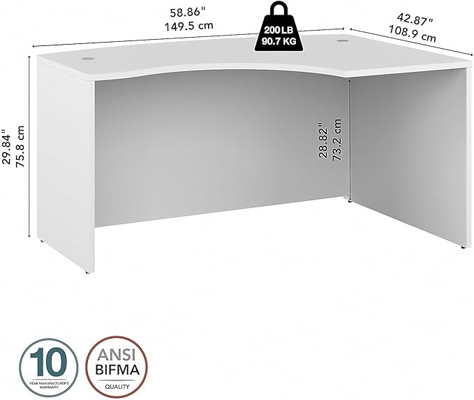 Bush Business Furniture Studio C 60W x 43D Right Hand L-Bow Desk Shell in White - LeafyLoom