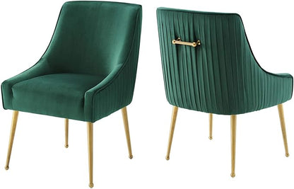 Modway Discern Pleated Back Upholstered Performance Velvet Dining Chair Set of 2, Green - LeafyLoom