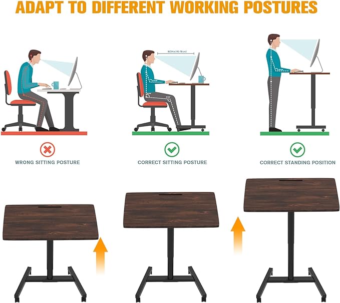 Rolling Desk Adjustable Height, Presentation Podium with Tablet Slot, 28 Inch Mobile Laptop Stand Desk Rolling Cart for Home Office Classroom - LeafyLoom