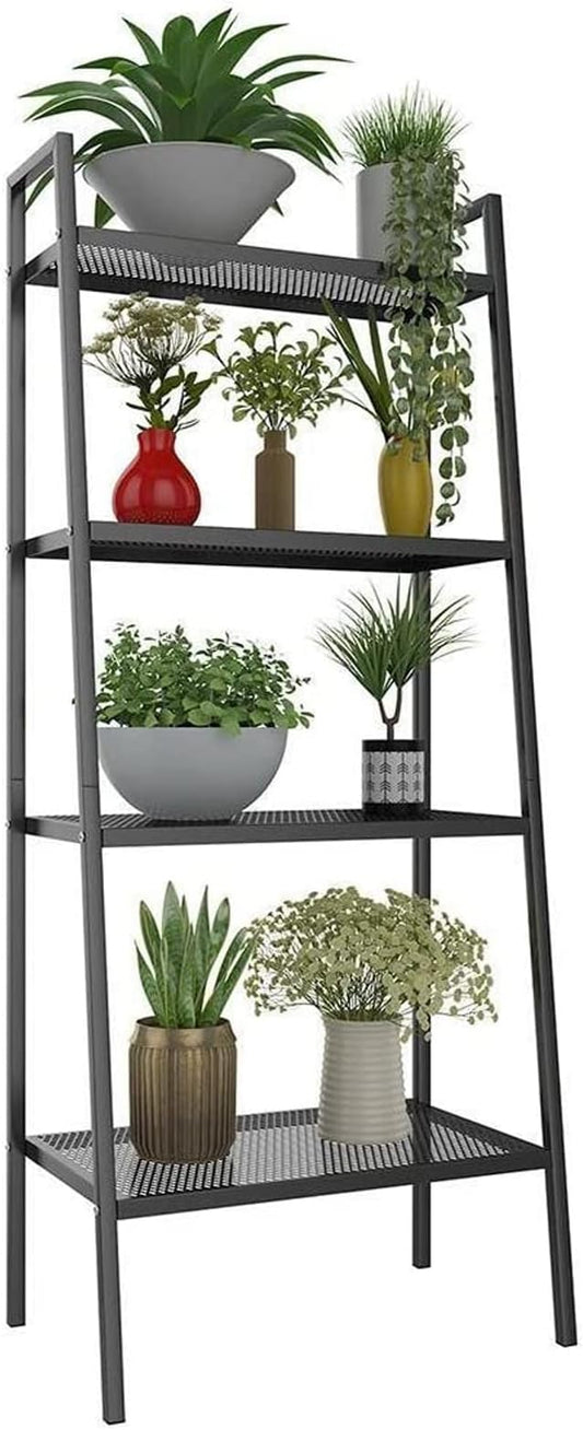 4-Tier Metal Ladder Shelf, Black Ladder Bookshelf Multifunctional Ladder-Shaped Plant Flower Stand Industrial Organizer Rack Storage Shelves for Living Room, Bedroom, Office - LeafyLoom