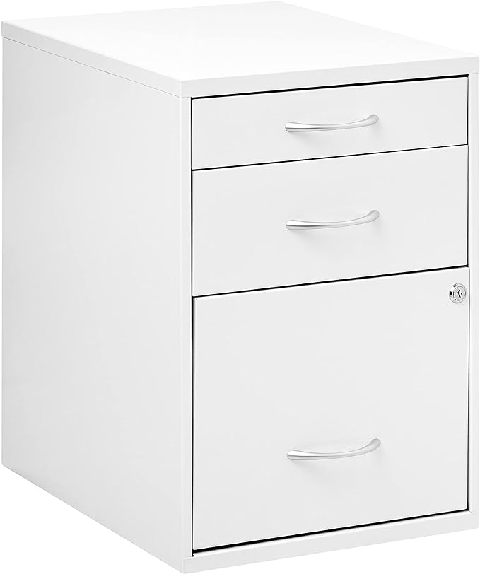 OSP Home Furnishings HPB Heavy Duty 3-Drawer Metal File Cabinet for Standard Files and Office Supplies, White Finish - LeafyLoom