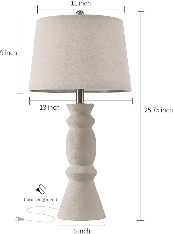 Oneach 25.75'' Farmhouse Ceramic Table Lamp for Living Room Bedside Lamps Office White Table Lamp Set of 2 for Bedroom Retro Nightstand Lamp End Table Lamps (Beige) - LeafyLoom