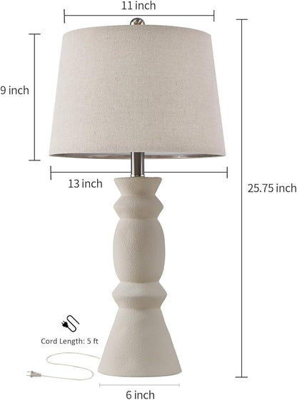 Oneach 25.75'' Farmhouse Ceramic Table Lamp for Living Room Bedside Lamps Office White Table Lamp Set of 2 for Bedroom Retro Nightstand Lamp End Table Lamps (Beige) - LeafyLoom