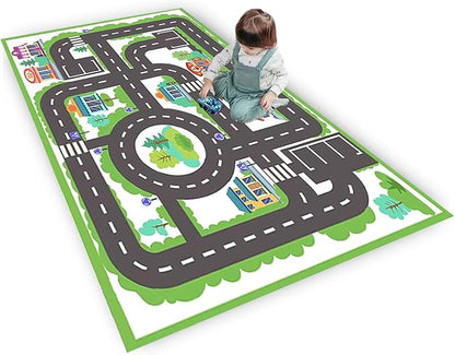 kid rug carpet playmat for toy cars and trains,road traffic kids play area rug,city Life town play Mat for Playroom Bedroom Boys,Children's Educational Fun Throw Rug with Rubber Backing 55X79IN - LeafyLoom