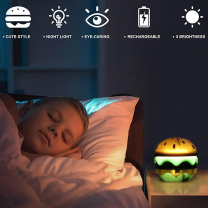 Cute Desk Lamp for Kids, Hamburger Small Boy Desk Lamps Rechargeable with Dimmable Touch Adjustable Neck,Kawaii Desk Lamp Night Light,Boy Desk Accessories Kawaii Room Decor for Boys Girl Gift - LeafyLoom