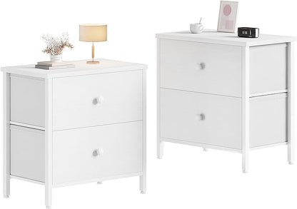 BOLUO White Nightstands Set of 2, 2 Drawer Dresser for Bedroom Night Stand Small Dresser End Table with Drawers Modern - LeafyLoom