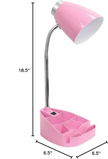 Simple Designs LD1002-PNK Gooseneck Organizer Desk Lamp with iPad Tablet Stand Book Holder, Pink - LeafyLoom