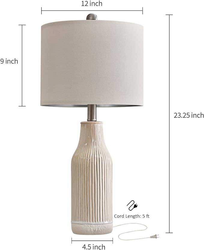 23.75" Modern Ceramic Single Table Lamp for Living Room Farmhouse Bedside Nightstand Lamp for Bedroom Home Office Dorm - LeafyLoom