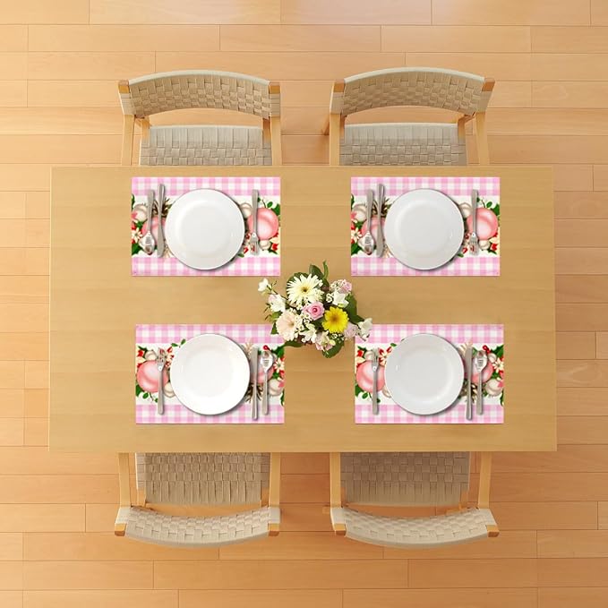 Nepnuser Pink and White Gingham Christmas Placemats Set of 4 Buffalo Check Plaid Xmas Decoration for Home Kitchen Dining Table Decoration Nepnuser