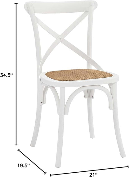 Modway Gear Rustic Modern Farmhouse Elm Wood Rattan Two Dining Chairs in White - LeafyLoom