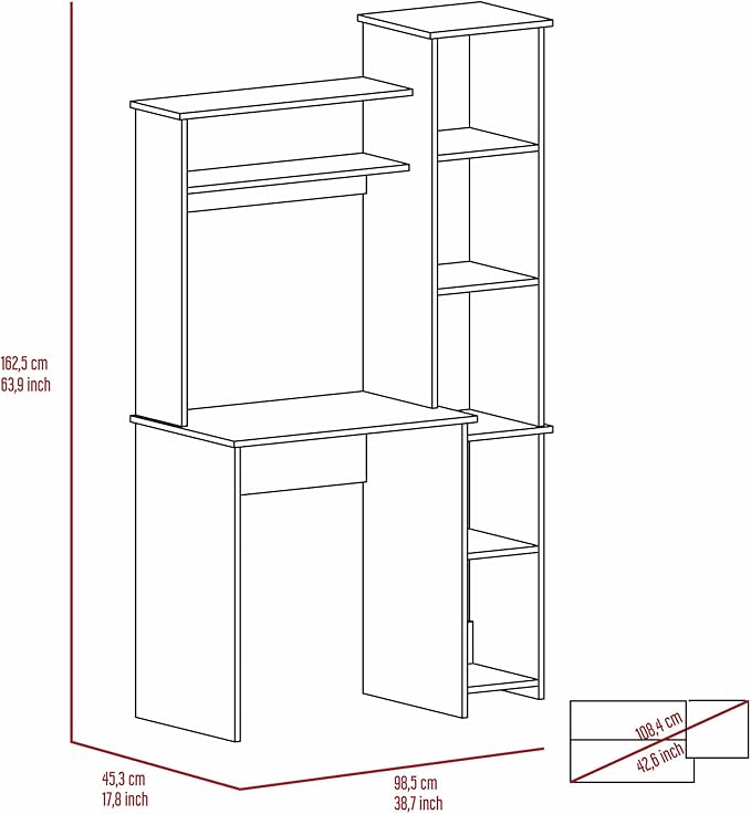 NicBex Laik-DW-00076-DX Desks, 38.7" W x 17.8" D x 63.9" H, White - LeafyLoom