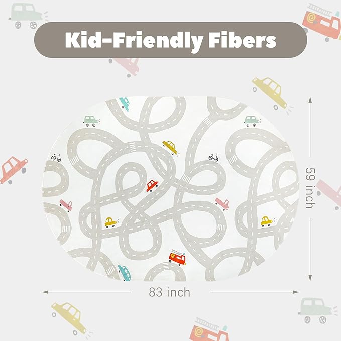 Grey Kids Rug for Playroom, 5'x7' Washable Road Rug for Kids Bedroom, Non-Slip Car Rug for Nursery, Large Traffic Play Mat Utral Soft Baby Carpet for Boys Girls Dorm Toy Room Tent - LeafyLoom