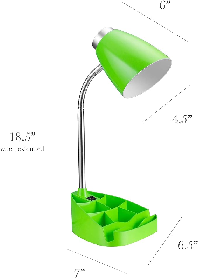 Simple Designs LD1002-GRN Gooseneck Organizer Desk Lamp with iPad Tablet Stand Book Holder, Green - LeafyLoom