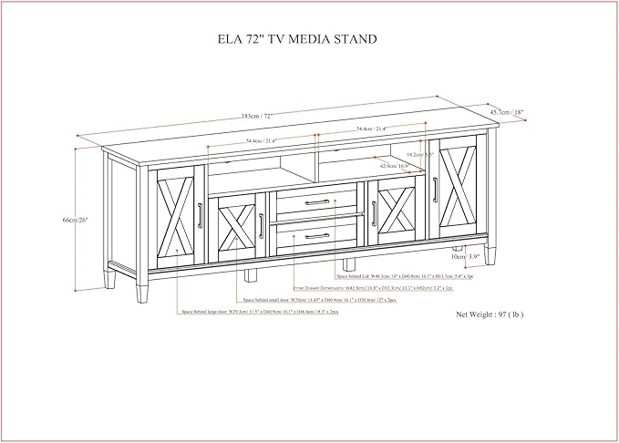 SIMPLIHOME Ela SOLID WOOD Wide Transitional Media Stand for TVs up to 80 inches for The Living Room and Entertainment Center, 72 inch, Smoky Brown - LeafyLoom