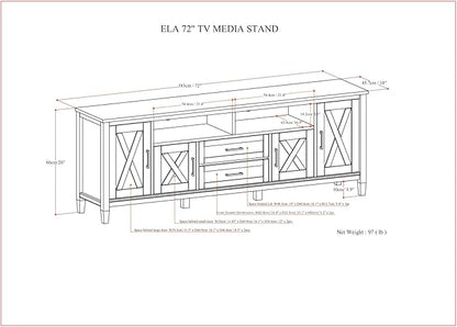 SIMPLIHOME Ela SOLID WOOD Wide Transitional Media Stand for TVs up to 80 inches for The Living Room and Entertainment Center, 72 inch, Smoky Brown - LeafyLoom