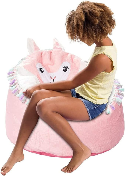 Posh Creations Cute Soft and Comfy Bean Bag Chair for Kids, Animal - Pink Llama - LeafyLoom