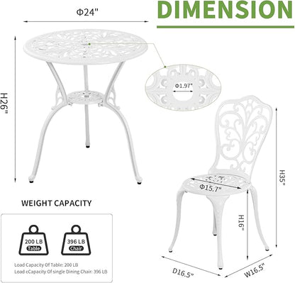 3 Piece Patio Set Outdoor Cast Aluminum Patio Bistro Table and Chairs Set of 2,All Weather Outdoor Bistro Sets with 1.97" Umbrella Hole for Front Porch Set,Garden(White) - LeafyLoom