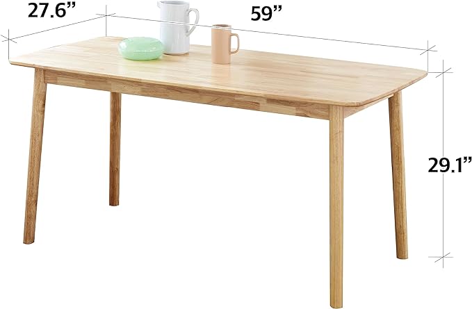 Livinia Aslan 59" Malaysian Oak Rectangular Wooden Dining Table/Large Solid Wood Kitchen Desk (Natural Oak) - LeafyLoom