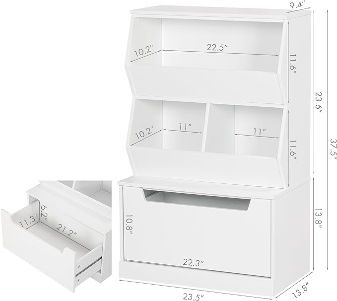 UTEX Kids Toy Storage Organizer, Bookshelf for Kids and Bookcase with Drawer, Children Open Storage Cubby for Kids Room Playroom Nursery White - LeafyLoom