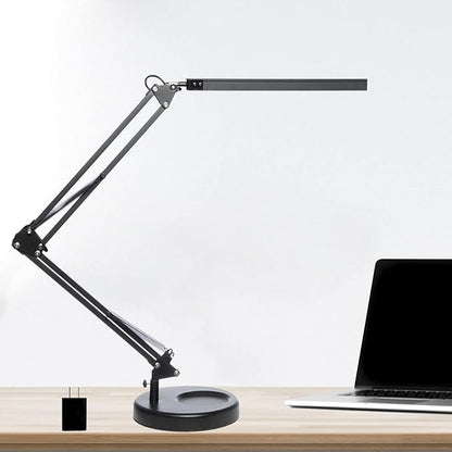 LED Desk Lamp with Clamp and Round Base, Swing Arm Eye Caring Table Lamp, 3 Color Modes 10 Brightness Levels, Memory Function Lamp with USB Adapter, Desk Light for Home Office 14W Black - LeafyLoom