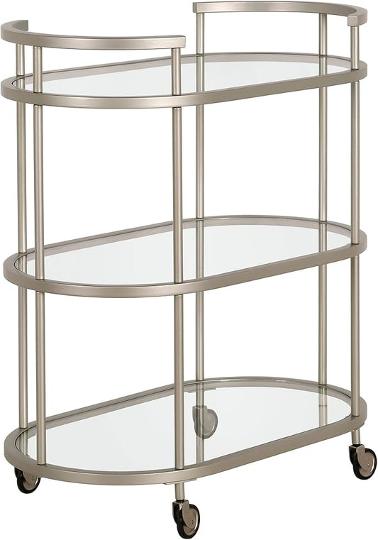 Henn&Hart 30" Wide Oval Bar Cart in Satin Nickel, Bar Carts for the Home - LeafyLoom