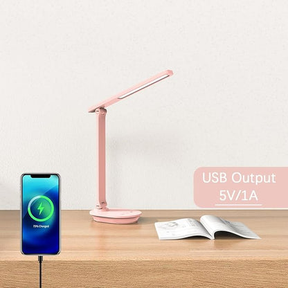 Pink Desk Lamp College Dorm Essentials for Girls, 3 Color Dimmable Reading Lamp, Battery Operated, USB Rechargeable Powered, Cordless, Portable, Cute LED Desk Lamps for Home Office, Bedrooms, Study - LeafyLoom