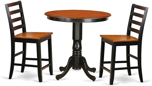 East West Furniture JAFA3-BLK-W 3 Piece Kitchen Counter Set for Small Spaces Contains a Round Dining Room Table with Pedestal and 2 Dining Chairs, 36x36 Inch, Black & Cherry - LeafyLoom