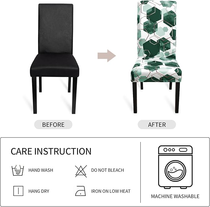 Gibelle Dining Room Chair Covers Set of 4, Soft Stretch Kitchen Chair Covers Slipcover Protector, Removable Washable Geometric Parson Chair Covers 4 Pack, Hunter Green Gibelle