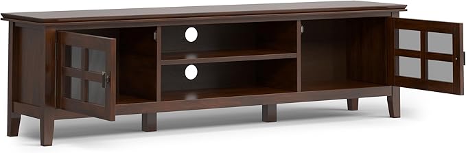 SIMPLIHOME Artisan SOLID WOOD Wide Transitional Media Stand for TVs up to 80 inches for The Living Room and Entertainment Center, 72 inch, Russet Brown - LeafyLoom