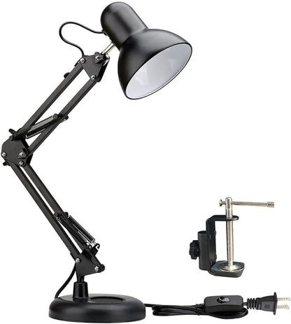 Metal Swing Arm Desk Lamps, Adjustable and Flexible, Feading with Base and Clip 2-in-1 Function, Fit E26&E27 Bulbs Base, Application in Bedroom Living Room, Office Home (Black) - LeafyLoom