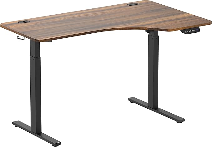 SHW 55-Inch L-Shaped Electric Height Adjustable L-Shaped Standing Desk with Right Facing Corner, Walnut - LeafyLoom