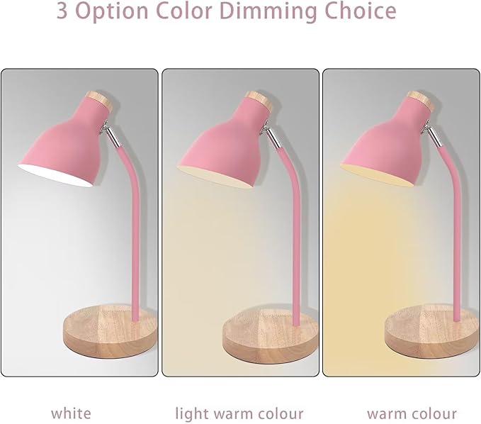 Himmel Desk Lamp, Adjustable Metal Table Lamp, Children's Table Lamp for Bedroom, Living Room, E27 Socket Reading Next to Lamp (Pink) - LeafyLoom