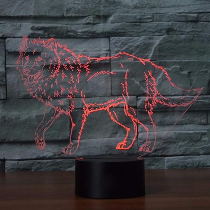 3D Illusion Animal Wolf Optical Night Light 7 LED Color Changing Desk Table Lamp Acrylic Flat Painted Image for Kiddie Kids Children Family Home Office Childrenroom Theme Decoration - LeafyLoom