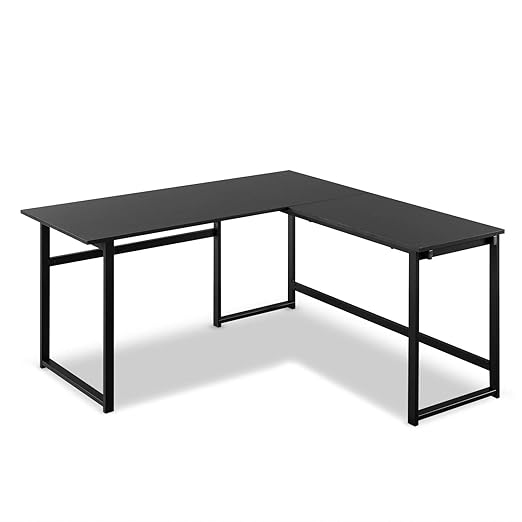 ZINUS Luke 59 Inch Black Metal Corner Desk / L-Shaped Computer Desk / Office Desk / Easy, Bolt Free Assembly - LeafyLoom