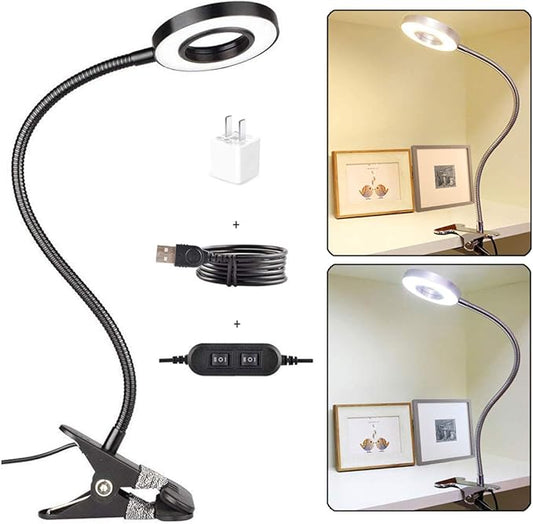 7W Clip on Light, LED Clip On Lamp, USB Reading Book Light, Bed Lamp,Desk lamp, Warm Light and White Light - LeafyLoom