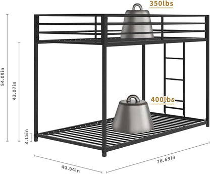 Twin Over Twin Bunk Bed - LifeSky Metal Low Profile Bunkbed with Side Ladder Black - LeafyLoom