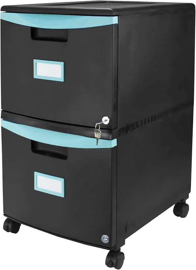 Storex 61315A01C File Cabinet, 1-Pack, Black/Teal - LeafyLoom