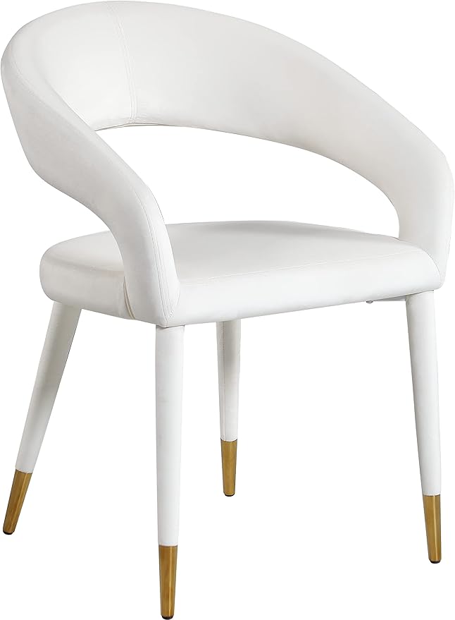 Meridian Furniture Destiny Collection Modern | Contemporary Velvet Upholstered Rounded Back Dining Chair, 23" W x 23" D x 31.5" H, Cream - LeafyLoom