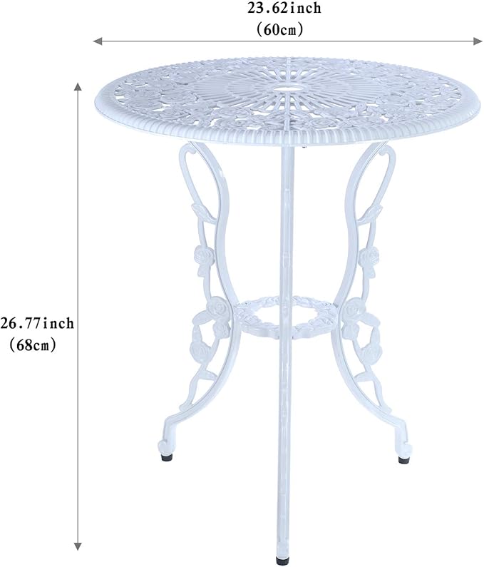 3 Piece Bistro Set,Outdoor Patio Set,Anti-Rust Cast Aluminum Bistro Table Set for Park Yard Front Porch Furniture(White) - LeafyLoom