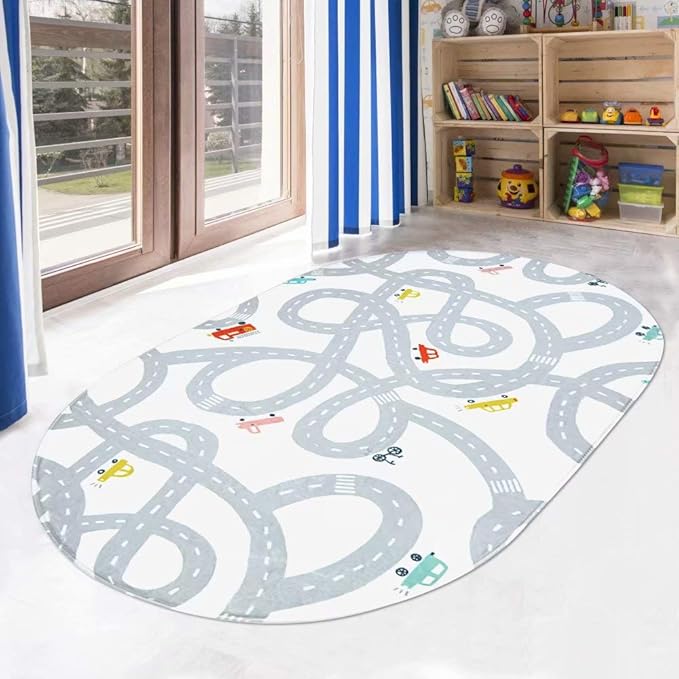 LIVEBOX Road Traffic Kids Rug 4'x6' Washable Children Bedroom Area Rug Great for Educational & Fun with Cars and Toys Non-Slip Baby Nursery Rugs for Living Room Classroom Entryway Kids Tent - LeafyLoom