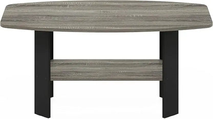 Furinno Simple Design Coffee Table, French Oak Grey/Black - LeafyLoom