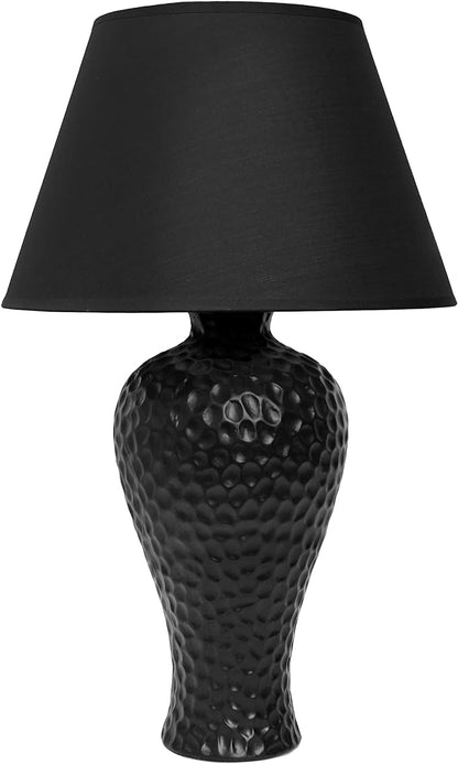 Simple Designs LT2004-BLK Textured Stucco Curvy Ceramic Table Desk Lamp with Matching Fabric Shade, Black 12.2 x 12.2 x 20.08 - LeafyLoom