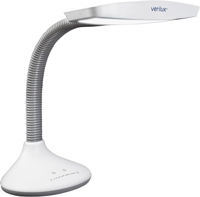 Verilux® SmartLight Full Spectrum LED Desk Lamp with Adjustable Brightness, Flexible Gooseneck and Integrated USB Charging Port - Reduces Eye Strain and Fatigue - Ideal for Readers, Artists, Crafters - LeafyLoom