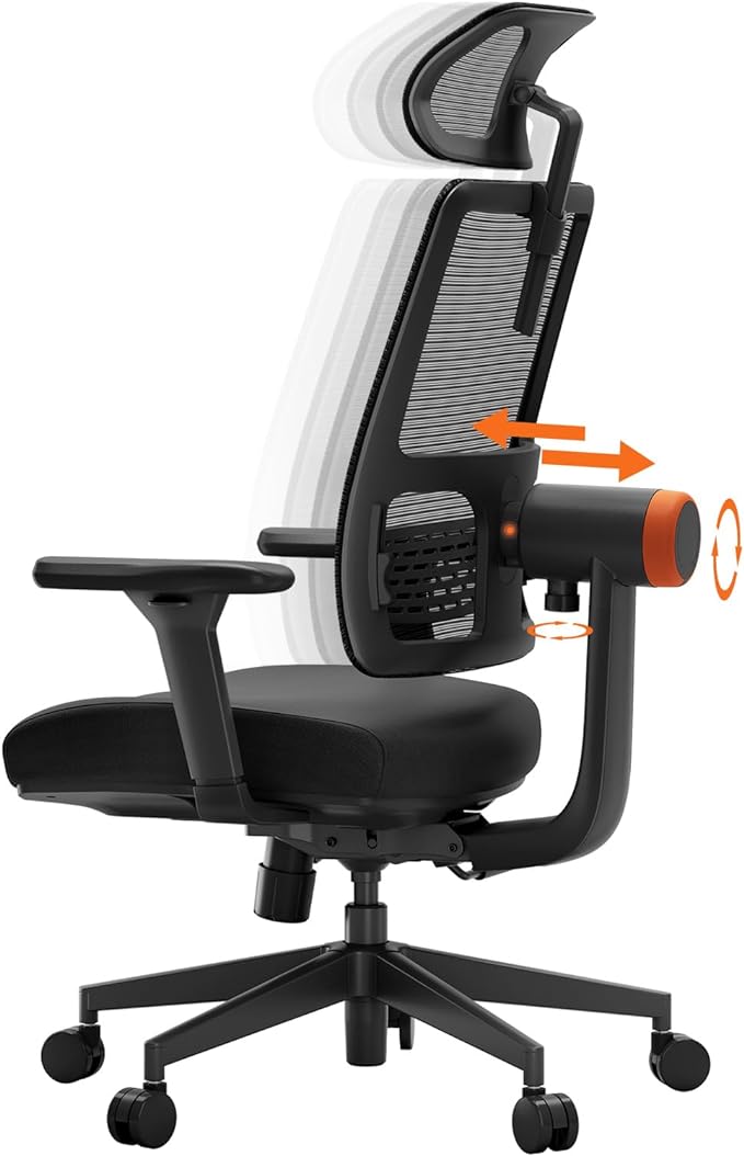 Newtral Ergonomic Home Office Chair, High Back Desk Chair with Unique Adaptive Lumbar Support, Adjustable Headrest, Seat Depth Adjustment, 96°-126° Tilt Function, 4D Armrest Recliner - LeafyLoom